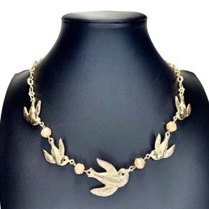 VTG Peace Dove Gold Faceted Crystal Bead Necklace Fashion Jewelry